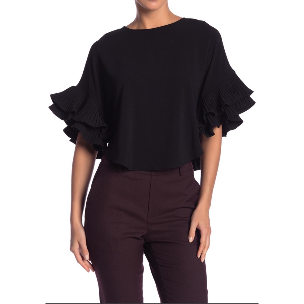 Wide Dolman Pleat Sleeve Crop Top